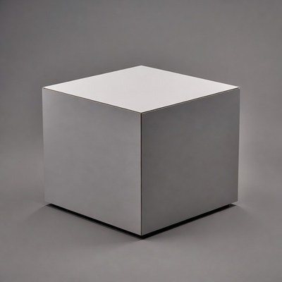 Silver cube on gray background