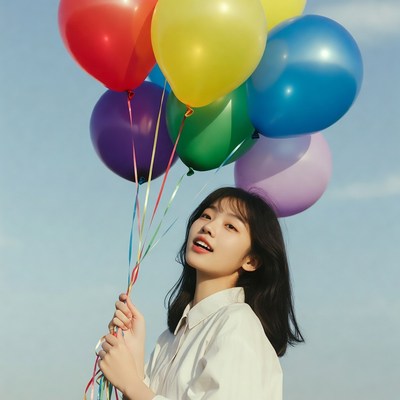 Holding balloons in the sky