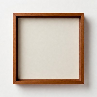 Empty wooden frame on white wall