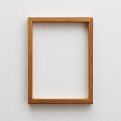 Empty wooden frame on white wall