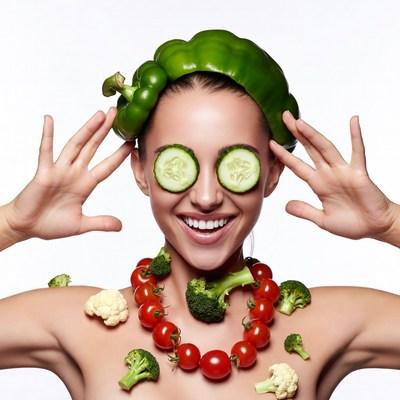 Woman with vegetables on her body