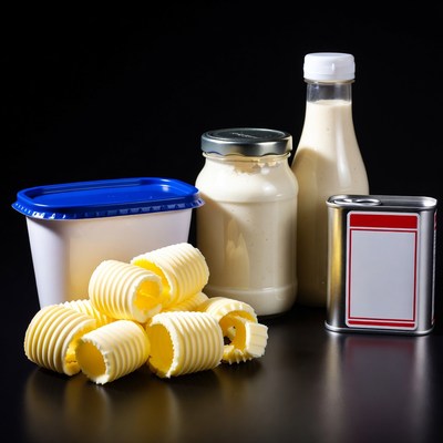 Butter and dairy products displayed together