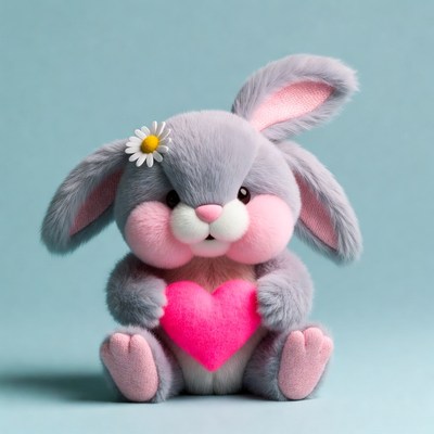 Cute bunny holding heart