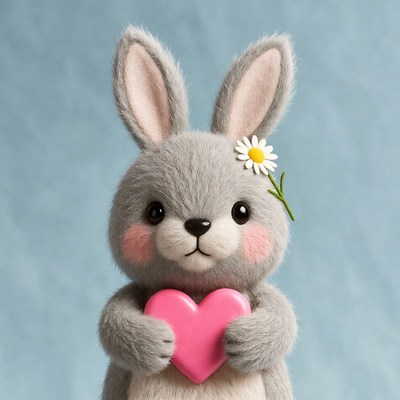 Cute rabbit holding heart