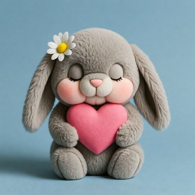 Plush bunny holding heart