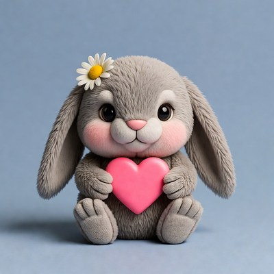 Cute bunny holds pink heart