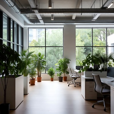 Modern office with green plants