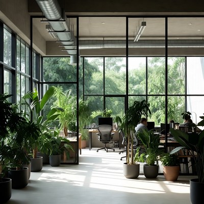 Office space with plants and natural light