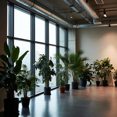 Indoor plants near large windows
