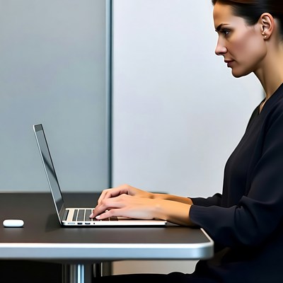 Woman using laptop at workspace
