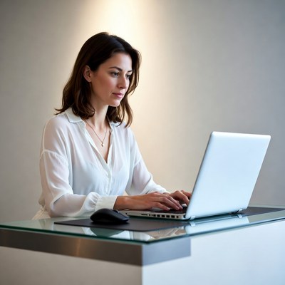 Woman working on laptop at desk