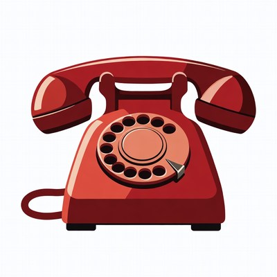 Old red rotary phone with cord