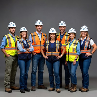 Team of construction workers posing together