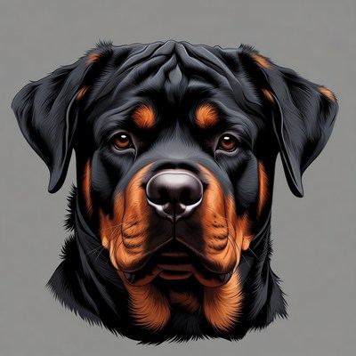 Rottweiler head portrait on gray background