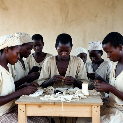 Women working on sewing project in workshop