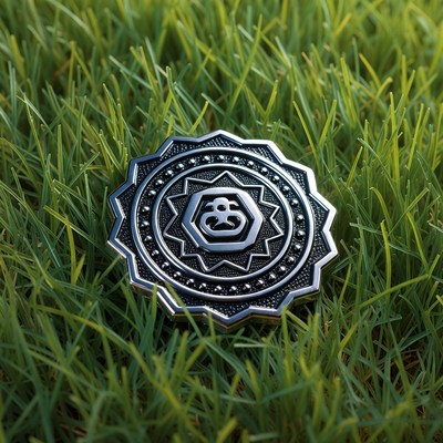 Silver emblem on grass surface