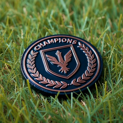 Medal on grass with champions label