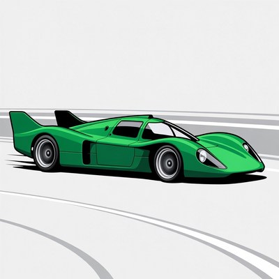 Green racing car on track