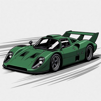 Classic green race car in motion