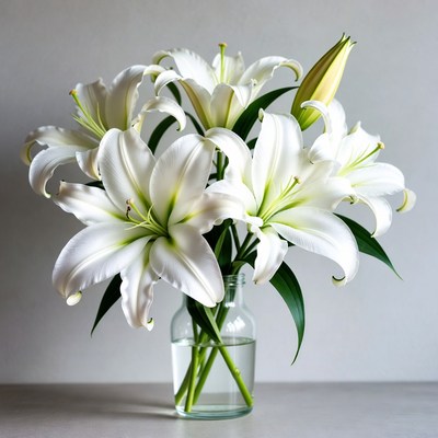 White lilies in a glass vase