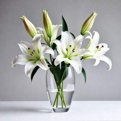 White lilies in a clear vase