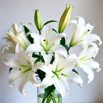 White lilies in a glass vase