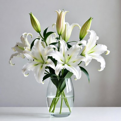 White lilies in a clear vase