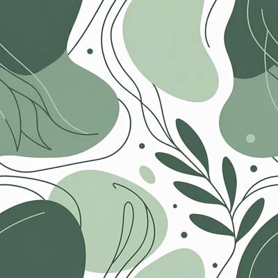 Green shapes and lines pattern on white background
