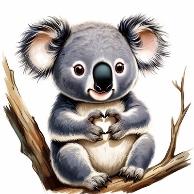 Cute koala holding a heart