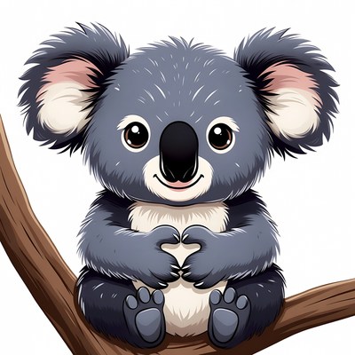 Cute koala holding heart shape