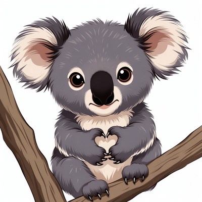 Cute koala holding heart shape