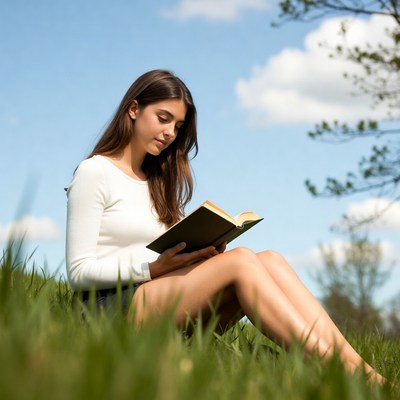 Enjoying a book in a sunny field
