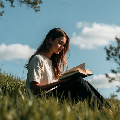 Woman reading a book outdoors