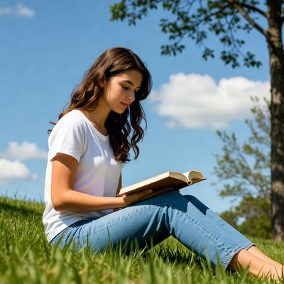 Reading a book in nature