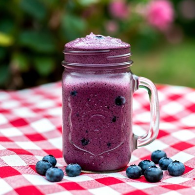 Blueberry smoothie in mason jar