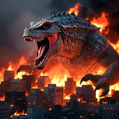 Monster attacks city during night