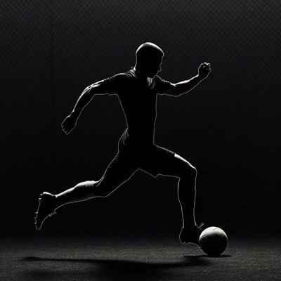 Player strikes ball in dark space