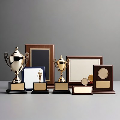 Trophies and awards on display