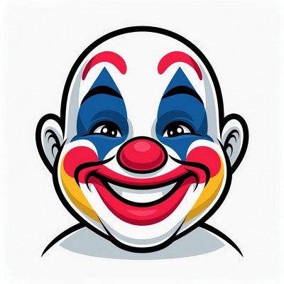 Smiling clown face in bright colors