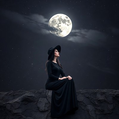 Woman gazes at full moon