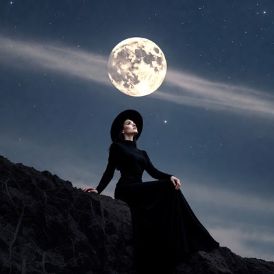 Woman sitting under moonlight