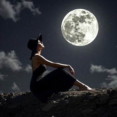 Woman gazes at full moon