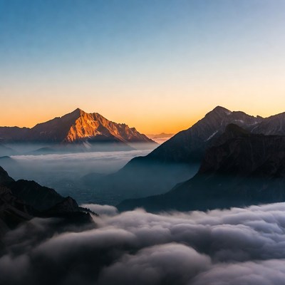 Mountains and clouds at sunrise