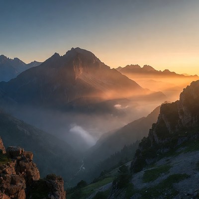 Sunrise over mountain landscape in italy