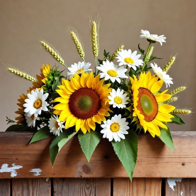 Sunflowers and daisies on a table