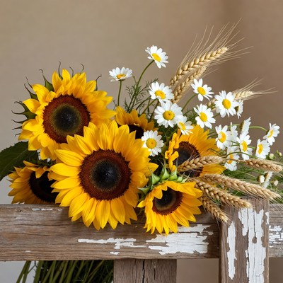 Sunflowers and daisies in bouquet