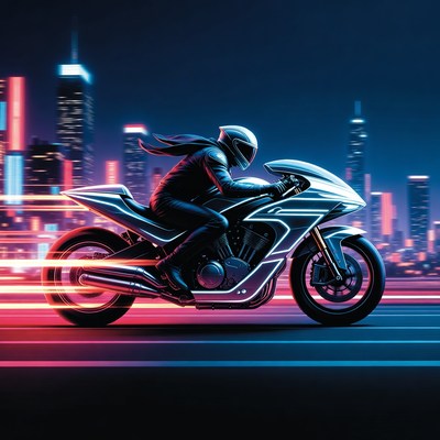 Motorcycle ride in city at night