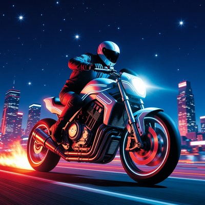Motorcycle ride in city at night
