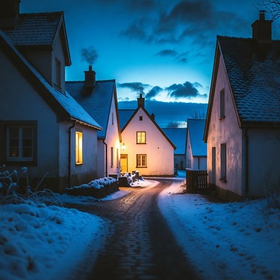 Winter night in a quiet village