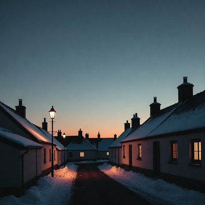 Winter evening in quiet village streets